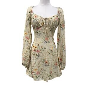 Emory Park Floral Mini Long Sleeve Dress Large Cottagecore Corset Bust Coquette